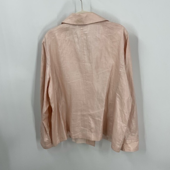 Chicos 100% linen ruffle front button down jacket with pockets 3/L - Picture 3 of 14